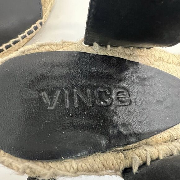 Vince Womens Size 7 Sophie Black Leather Wedge Espadrilles Simona Sandal - Picture 9 of 9